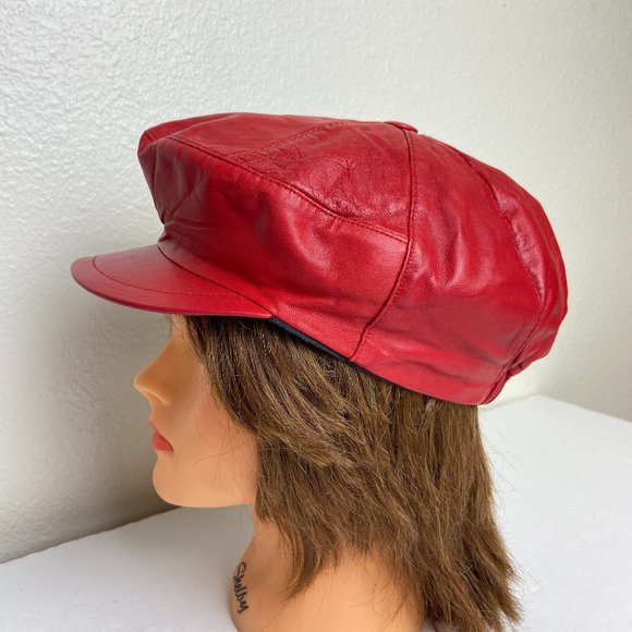 Accessories - Newsboy Cap Hat Red Soft 100% Leather Turkey
